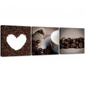 Leinwandbild 3-teilig, Kaffeebohne Herz 