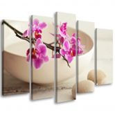 Leinwandbild 5 teilig, Orchid Bowl Blumen Beige 