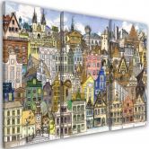 Leinwandbild 3 teilig, Fröhliche Stadt 