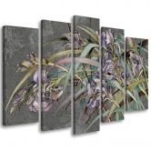 Leinwandbild 5 teilig, Iris Blumen im Wind 