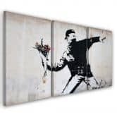 Leinwandbild 3-teilig, Banksy Graffiti Kunst Blumen 