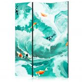Paravent, Raumteiler freistehend, Trennwand - Koi Fish Among Waves 