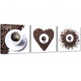 Leinwandbild 3-teilig, Kaffeebohne Herz 