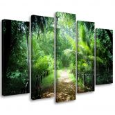 Leinwandbild 5 teilig, Grüner Waldweg 