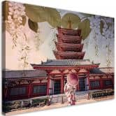 Leinwandbild, Japanische Geisha und Tempel 