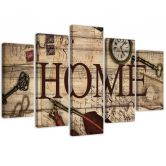 Leinwandbild 5 teilig, Home Retro Brown Aufschrift 