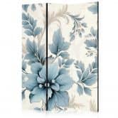 Paravent, Raumteiler freistehend, Trennwand - Turquoise Flowers in Retro Vibe; Floral Ornaments 