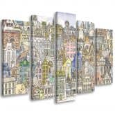 Leinwandbild 5 teilig, Fröhliche Stadt 