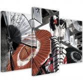 Leinwandbild 3 teilig, Geisha mit einem Fan 
