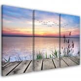 Leinwandbild 3-teilig, Steg Strand Sonnenuntergang  