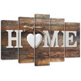 Wandbild 5-teilig, Home Herz Braun Retro 