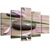 Leinwandbild 5 teilig, Stein-Zen-Blumen 