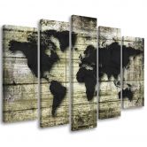 Wandbild 5-teilig, Weltkarte Retro Holz 
