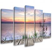 Leinwandbild 5 teilig, Steg Strand Sonnenuntergang  