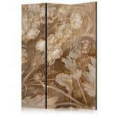 Paravent, Raumteiler freistehend, Trennwand - Carved Floral Ornaments in Soft Sepia and Brown Tones 