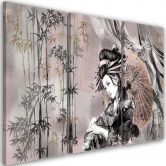 Leinwandbild 3 teilig, Geisha und Bambus 