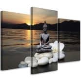 Leinwandbild 3-teilig, Buddha Zen Spa Sonnenuntergang 