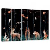 Leinwandbild 5 teilig, Waldtiere Hirschbär Fuchs 