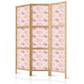 Japanischer Paravent, Raumteiler freistehend, Trennwand - Pink Blossoming on White Background 3-teilig 135x172 cm