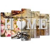 5 stykke lærredsprint Home Heart Retro Inscription 