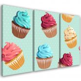 Leinwandbild 3-teilig, Cupcakes Süßigkeiten 