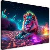 Leinwandbild, Neon Löwe Natur Abstraktion 