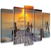 Wandbild 5-teilig, Sonnenuntergang Steg See Natur 