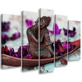 Leinwandbild 5 teilig, Buddha Blumen Zen Lila 