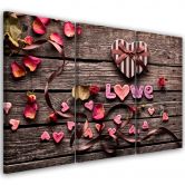 Tableau sur Toile en 3 parties Coeur Amour Fleurs Vintage 