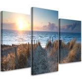 Leinwandbild 3-teilig, Meer bei Sonnenuntergang 