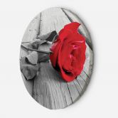Rundes Leinwandbild Rote Rose auf einem Steg 