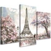 Leinwandbild 3-teilig, Eiffelturm Paris Rosa Gemalt 