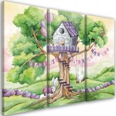 Leinwandbild 3 teilig, Weiße Kaninchen Hütte auf dem Baum 