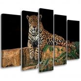 Leinwandbild 5 teilig, Leopard Panther Katze Tier 