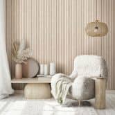 Vliesbehang in grijs-beige 3D-look akoestische paneellook houtstrepen klassiek  