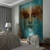 Fotobehang in groen met abstracte gezichtsgrafiek modern 2,70 x 2,12m 