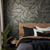 Vliesbehang in zwart, goud 3D-look golvend grafisch modern 