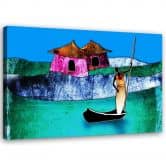 Canvas schilderij, Afrikaanse vrouw in een boot 