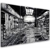 Leinwandbild 3-teilig, Alte Fabrik Schwarz Weiß 