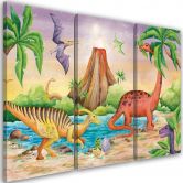 Leinwandbild 3 teilig, Dinosaurier am See 