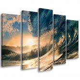Leinwandbild 5 teilig, Wellen Meer Sonne 
