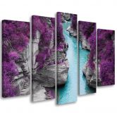 5-delige canvasprint, paarse landschapsstroom 
