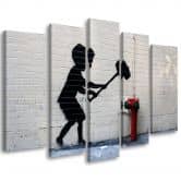 Impression sur toile en 5 parties, Banksy Hammer Boy Street 