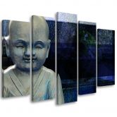Leinwandbild 5 teilig, Buddha Feng Shui Meditation Blau 