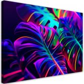 Leinwandbild, Monstera-Blätter in Neonfarben 