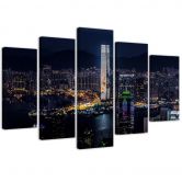 Leinwandbild 5 teilig, Skyline Stadt Wolkenkratzer 