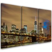 Leinwandbild 3-teilig, New York Skyline USA Manhattan Braun 