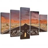 Leinwandbild 5 teilig, Route 66 Road Landschaftsbild 