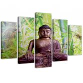 Leinwandbild 5 teilig, Buddha Meditation Grün 