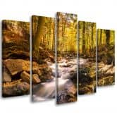 Leinwandbild 5 teilig, Herbstwald Bergbach 